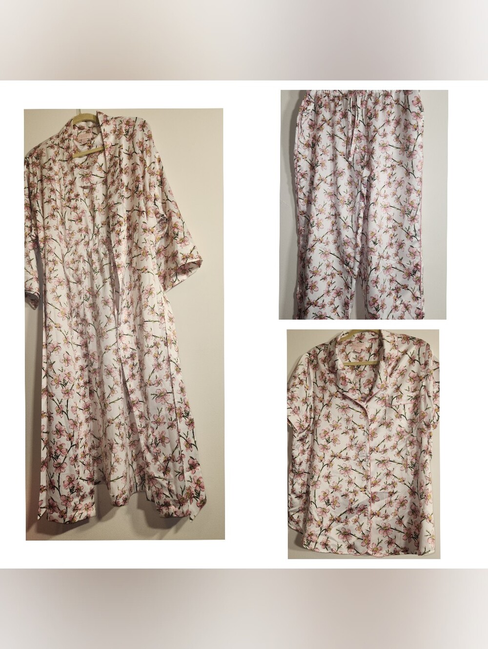 Floral Pink Women's Robe & Pajama Pants Set. Size Large.